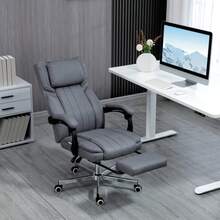 Vinsetto Office Chair With 5 Massage Modes, Ergonomic Reclining Office Chair, Height Adjustable, Footrest, Linen Look, Grey
