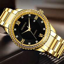 奢华全镶钻石英表，带月相显示和计时功能，节日送礼佳品 - 金色 - 查看 2