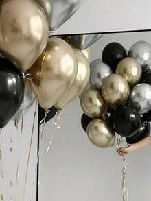15Pcs Chrome Gold Silver Black Helium Balloon Happy Birthday Party Men Decorations - Multicolor - View 5