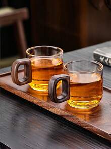 High Borosilicate Glass Tea Cup With Wooden Handle, Large Capacity Drinking Water/Coffee Cup Wooden Handle Glass Cup, Home Use Milk Tea/Juice Single Layer Cup Small Capacity Handmade Coffee Cup With Walnut Wood Handle Home Breakfast Milk Tea/Beverage Cup, Christmas/Valentine's Day Gift - Multicolor - View 4