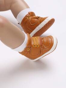 Fashionable & Versatile Leather Decor Design High-Top Anti-Slip Soft Bottom Leather Decor Design Infant & Toddler Sports Shoes, Autumn - Brown - View 2