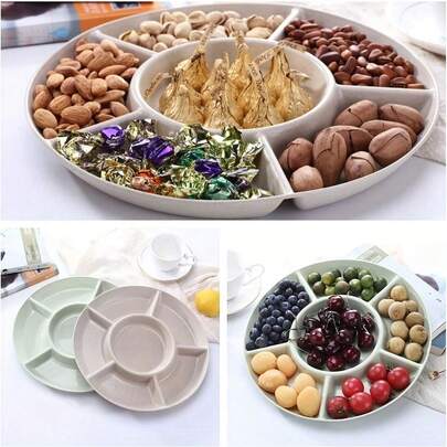2 pièces Plateau rond à compartiments multiples - Plateau en plastique durable, convient pour contenir des collations, des noix, des fruits et des amuse-gueules, idéal pour les fêtes, les mariages, les vacances, la cuisine et la salle à manger