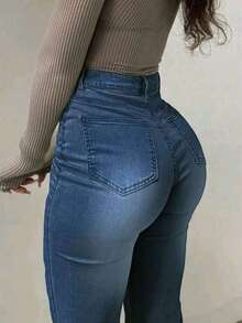 Women's Butt Lifting Jeans, High Stretch Tummy Control Skinny Pants, Fashionable Elegant Casual Trousers Suitable For Dates, Commuting, Shopping Spring - Rửa trung bình - Xem 3