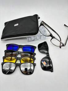 Lentes para Graduación con 5 Clips de Imán intercambiables para unisex codigo -1202 material- TR90 La calidad del producto es muy buena. El material es ligero. Es adecuado para usar en el trabajo, en fiestas, en casa y para uso prolongado. La mayoría de las compras pueden traer todas las ópticas para que puedas hacer el grado que desees. Se puede configurar para miopía y presbicia. El producto se ve bien. Todas las lentes para anteojos en mi tienda son a prueba de radiación y las lentes para el sol pueden proteger contra los rayos ultravioleta. tamano -52/18/140 altura de lente -45 longitud total-145 ..................... ..........................checale sin compromiso muchas gracias Imán - Marrón - Ver 5