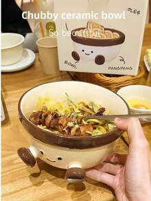 1 pieza Tazón de cerámica con diseño lindo de pie, tazón de frutas para damas, tazón de sopa, tazón de arroz, apto para uso diario en el hogar, fiestas, oficina, fideos instantáneos, campamento al aire libre, picnic, regalos, tazón, jardín - Multicolor - Ver 3