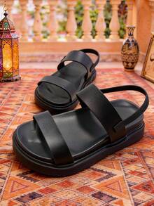 1双时尚儿童平底凉鞋，优雅女童凉鞋，休闲男童凉鞋，套脚设计，适合日常出行、婚礼派对、夏季假期穿着 - 黑色 - 查看 2