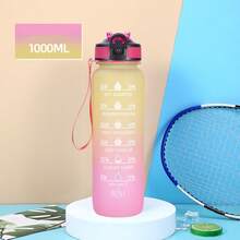 1000ml/33.8oz Gradient Color Plastic Outdoor Sports Water Bottle, Matte Finish With Strap, Time Scale, Convenient Straw, Suitable For Men And Women - Multicolor - View 8