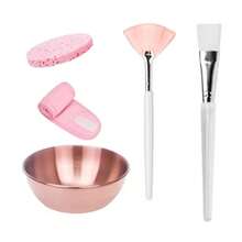 2/3/4/5/10/20 Pcs Esthetician Facial Care Tool Set, Multiple Combinations Available, Home Care, Travel Portable Face Mask Applicator Kit Includes 4 Rose Gold Face Mixing Bowls, 4 Fan-Shaped Face Mask Brushes, 4 Flat Head Brushes, 4 Compressed Sponges And 4 Headbands, Suitable As Spa Party Favors Or Face Masking Set - Multicolor - View 7