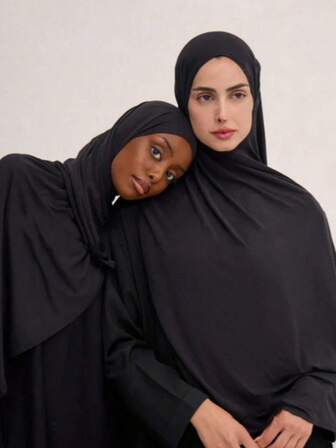 2pcs Women's New Plus Size Hijab Headscarf, Solid Color Casual Soft Scarf