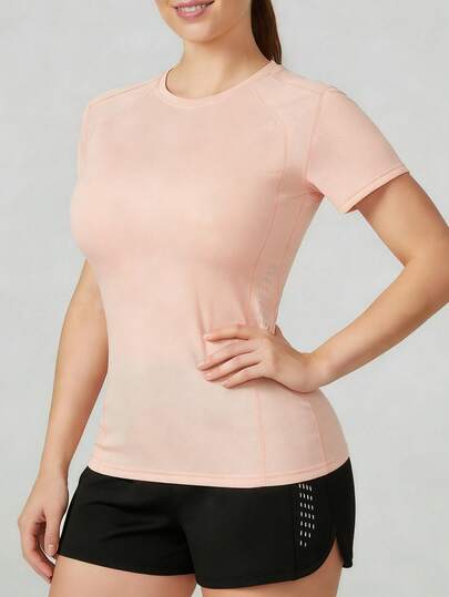 Women's Lightweight Slim Fit Workout T-Shirt, Contour Seam Quick Dry Athletic Top For Gym & Yoga