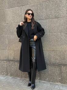 Manteau ample, doux et tricoté pour l'automne/hiver pour femmes, polyvalent, décontracté et élégant, noir - Noir - Voir 5