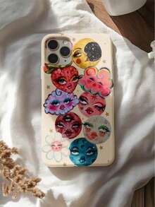 1 elegante funda para teléfono, no incluye cordón ni soporte. Esta funda gruesa 2 en 1 presenta un fantástico diseño de cielo estrellado con vibrantes patrones de luna y flores, que irradia un estilo moderno. Adecuado para teléfonos compatibles: 17, 17air, 16, 15, 14, 13, 12, 11, PRO, X, XS, PLUS, y también S21/22/23/24/25 Ultra/FE+, NOTE20 Ultra, A71/56/55/54/53/52/36/34/26/25/23/16/15/14/13/06. un regalo de cumpleaños considerado para novias, novios y amigos. - Multicolor - Ver 5