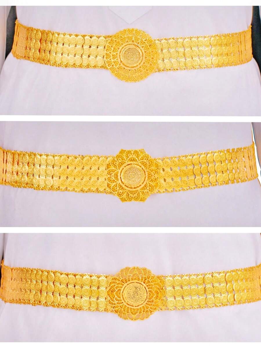 18K+镀金几何、花卉和图腾雕刻男女通用腰链，适合婚礼、母亲节/父亲节、节日——男女皆宜的礼物 - 香檳色 - 查看 1