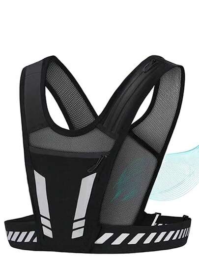 Chaleco de running con bolsillo para teléfono, ligero y ajustable, chaleco de carrera de maratón con bolsillos para mujeres y hombres, con diadema, color negro