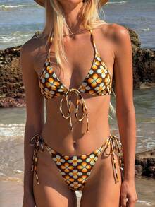 Women's Sexy Fashion Multicolor 2-Piece Swimwear, Summer Beach Bikini Set, Random Print, Suitable For Holiday Pool Party Vacation - Multicolor - View 1