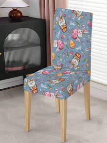 1pc/4pcs/6pcs/20pcs Easter Polyester Stretch Chair Covers, Egg Rabbit Floral Chair Back Protector Slipcovers, Washable For Home Dining Room Living Room Kitchen Decor - Black - View 2
