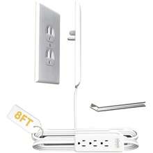 Sleek Socket Cubierta de salida eléctrica ultradelgada a prueba de niños con regleta de alimentación de 3 salidas y kit de cubierta de cable protector, 8 pies, tamaño universal - / - Ver 1
