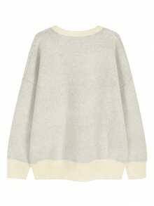 Spider Letter Pattern Loose Fit Crew Neck Long Sleeve Sweater, Autumn/Winter