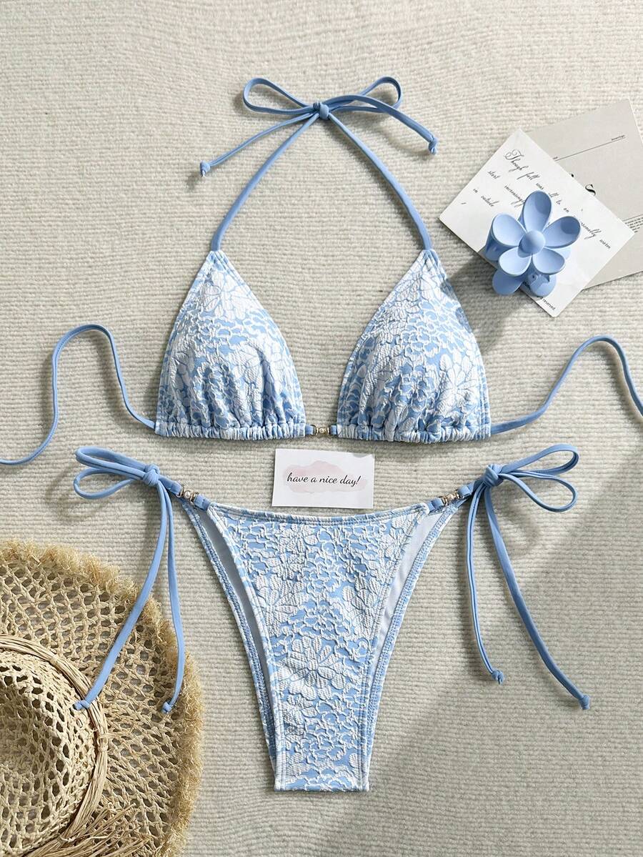 2026 New Fashionable & Elegant Women's Bikini Swimwear 2-Piece Set, Textured Fabric, Suitable For Spring/Summer, Vacation, Date, Pool Party Beach