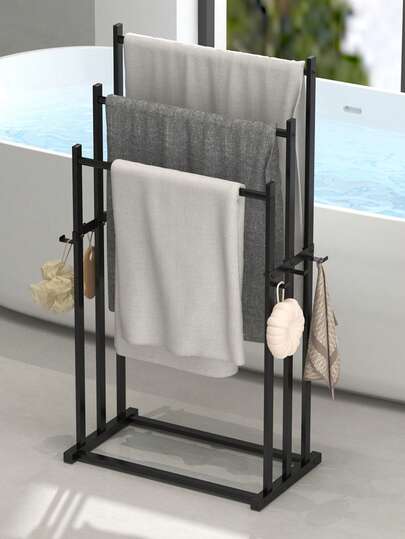 1 pieza Toallero vertical de pie, toallero de pie para baño con 6 ganchos, construcción de hierro resistente, toallero independiente | Accesorios de baño con estilo | Toallero de hierro para baños, cocinas y lavaderos