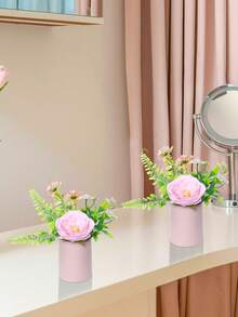 1pc Artificial Synthetic Flower Pink Aesthetic Decorative Piece, Suitable For Valentine's Day, Wedding Party, Party Scene Decoration, Decoration For Family Living Room Table, Bookshelf Or Window Sill, Outdoor Garden And Party Atmosphere Potted Plant Decorative Piece - Pink - View 7