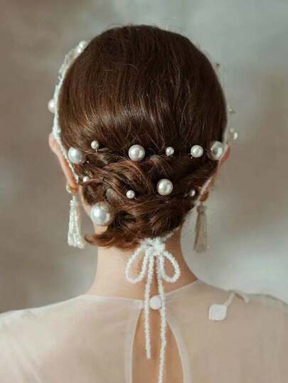 18 Pieces/Set Wedding Bridal Hair Clips, Decorated With Artificial Pearls, Elegant Bohemian Style Tiara, Hairpins, Hair Accessories, Headpiece.