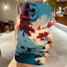 2026 nueva funda de teléfono esmerilada, funda de teléfono con paisaje invernal con impresión de árboles rojos y montañas nevadas para  17 14 Pro Max  17 13  17 12  Galaxy S23 S22 S21 funda protectora para teléfono regalo de pareja para novio novia regalo de vacaciones - Blanco antiguo - Ver 4