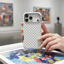 Soft & Cute White Polka Phone, Y2K Style, Compatible With 17/16/15/14/13/12/11 Pro - Brown - View 2
