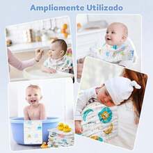 12Pcs Paños de Muselina para Bebé,Trapitos para Bebé de 100% Algodón de 6 Capas, Toallitas para Bebé de Tela en 25*25cm (8 Pcs)+ 25*50cm (4 Pcs), Suave Y Absorbente, para Piel Sensible, Recién Nacidos - / - Ver 7