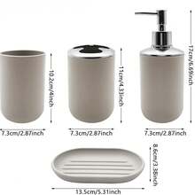 4件套浴室配件套装，包括牙刷架、皂碟、漱口杯、乳液瓶 - 米色 - 查看 6