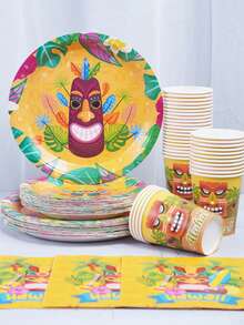 The Hawaii Themed Disposable Paper Tray Set Includes 9-Inch And 7-Inch Paper Cups And Napkins. Suitable For Various Occasions Such As Clubs, Parties, Picnics, Weddings, Family Banquets, And Party Supplies. Suitable For Kitchen And Dining Room Decoration, As Well As Party Decoration. This Is A Set Of Reception Paper Plates And Disposable Tableware. Weddings And Parties, Design. - Multicolor - View 2