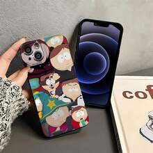 Funda para teléfono con collage de personajes de South Park, compatible con teléfonos ,  17,  16 Pro Max,  15 Pro Max,  13 y  12. Fabricada en TPU, ofrece protección contra golpes y caídas. Perfecta para fans, familiares, amigos, regalos de cumpleaños y festividades, o para quienes aman el humor y la nostalgia. - Negro - Ver 4