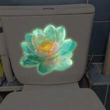 BRUP 1pc Green Light Luminous Lotus Toilet Sticker, Lifelike Plant-Themed Sticker, Removable Self-Adhesive PVC Sticker, Suitable For Toilet Lids And Water Tanks In Bedrooms And Bathrooms, Creative Luminous Sticker