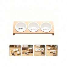 1/2/3 Bowls Cat Dog Feeders Bowl Ceramic Tableware Pet Food Water Bowl Bamboo Frame Antiskid Pet Supplies Dog Cat Feeding Bowl