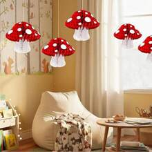 6个（13英寸/9英寸）3D蜂窝状可爱悬挂蘑菇装饰，适用于派对和节日装饰、婚礼派对装饰、童话森林花园派对、中心装饰、婴儿生日派对装饰、幼儿园节日装饰 - 彩色 - 查看 6