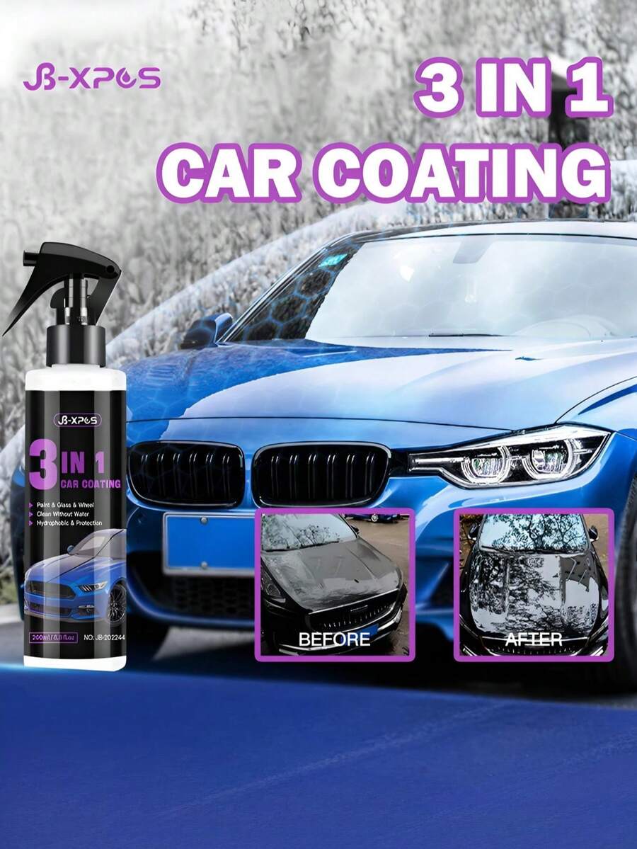 HGKJ JB-XPCS-44 三合一汽车涂层喷剂，集蜡、微晶涂层和密封剂于一体，为汽车表面提供光泽亮丽的保护层。适用于车漆和玻璃，赋予光泽并具有防水防眩光功能。这款喷剂可瞬间覆盖所有表面，适用于车漆、玻璃、轮毂及其他表面。
