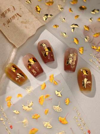 1 pieza Pegatinas de arte de uñas 5D con diseños de hoja de arce, margarita y seta, adecuadas para uñas largas y cortas, decoraciones de uñas para fiestas de mujeres, decoración DIY de arte de uñas, decoración de estuches de teléfono, scrapbooking