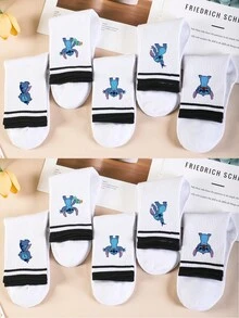 1 Pair/5 Pairs/10 Pairs Women's Mid-Calf Socks - Disney Stitch Pattern Mid-Calf Socks, Black Striped Athletic Mid-Calf Socks, Versatile Style, Suitable For Daily Wear And As Holiday Gifts - Multicolor - View 9