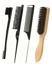 猪鬃顺滑梳，适合打造光滑马尾辫、抚平毛躁碎发和修饰发际线——锥形梳尖和蓬松梳齿，方便分区和分缝，是美发沙龙、美容院和旅行必备的造型工具、梳子和美发配件。 - 彩色 - 查看 9