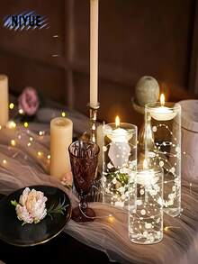 1 Set Glass Cylinder Vase, Transparent Vase, Hurricane Candle Holder, Suitable For Dining Table Decor, Wedding Home Decoration, Rama Decor Gift, Birthday Graduation Ceremony, Room Decoration, Etc. - Clear - View 3