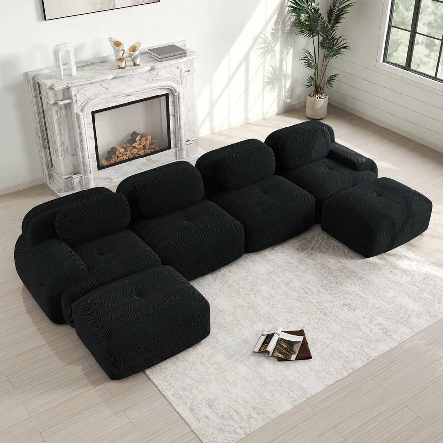 Sofas & Couches - Black + Corduroy + 4 Seat - View 1