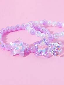 3件套可爱星星、珍珠、爱心串珠手链、项链、腕带首饰套装，适合女孩日常、节日、生日、派对佩戴 - 彩色 - 查看 4