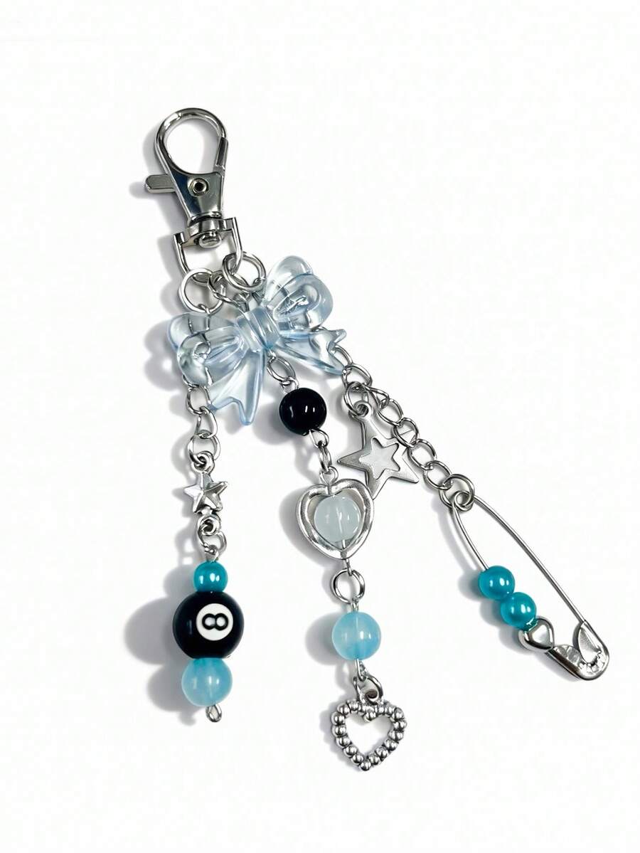 1件装时尚手工树脂珠钥匙扣 - 朋克风格，女士时尚配饰龙虾扣吊坠 - 淺藍色 - 查看 1