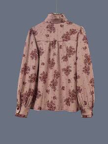 Fashionable Casual Long Sleeve Ruffle Plaid Shirt, Suitable For Home, Vacation, And Beach - Dusty Pink - View 7