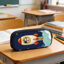 Rocket Cartoon Shaped Student Pencil Case, Large Capacity Design With Layered Storage, Easily Holds Pencils, Erasers, Rulers And Other Stationery. Essential School Supplies For Daily Use, Outdoor Sketching, Office Desk Organization,Bag - Multicolor - View 2