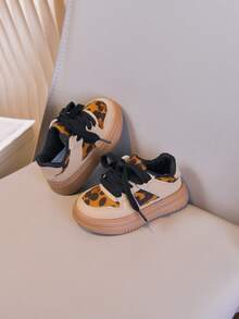 Girls' Leopard Print Casual Sneakers, Winter New Trainers - Khaki - View 5