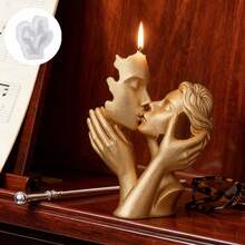 1pc Couple Silicone Mold, Candle Mold, Classic Kissing Lovers Design, Meaning Fulfilling Love, Suitable For Candle/Resin/Clay Mold, Great For Anniversary, Birthday, Wedding Party, Valentine's Day Decor, Love Theme Mold, Easily Create Romantic Atmosphere, Home Decor Craft - White - View 1