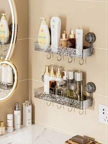 Wavy Suction Cup Bathroom Shelf, Wall Mounted Washroom Vanity Storage Rack Without Drilling - Multicolor - View 4