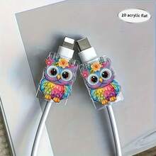 2/4/8pcs Cartoon Puppy & Owl Pattern Cable Protector, Cute & Fashionable Saver, Acrylic Material, Protect Charging Head, Earphone, Phone Cables From Breaking, Extend Data Cable Lifespan, Compatible With Android Type-C/Apple 20W Fast Charging Cable - Multicolor - View 10