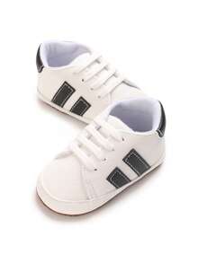 婴儿/幼儿男童休闲软底防滑运动鞋，0-1岁 - 黑與白 - 查看 4